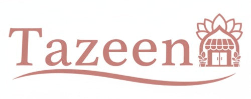 Logo of Tazeen with a stylized building and flower design.