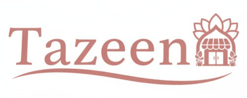 Logo of Tazeen with a stylized building and flower design.