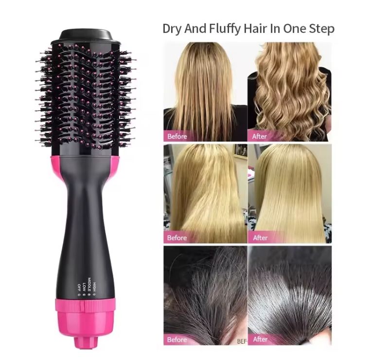 Before and after results using hot air brush volumizer